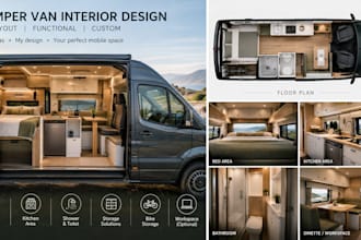 create a 3d cgi camper van interior design and functional layout