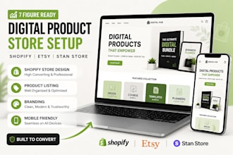 setup 7figure shopify digital product store design etsy shop stan store