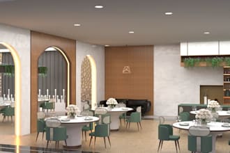 styling restaurant interior, relayout café, modern lounge layout 3d rendering