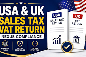 prepare and file USA and UK sales tax vat return, nexus compliance