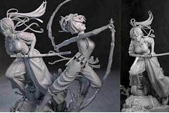 sculpt 3d anime action figurine character stl step diorama model for 3d printing