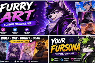 draw custom furry art, wolf, cat, bunny and bear fursona