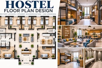 design hostel floor plans, dormitory layouts, student accommodation cad drawings