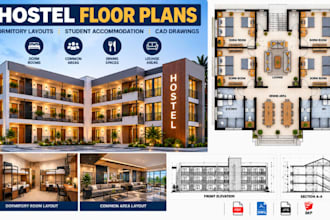 design hostel floor plans, dormitory layouts, student accommodation cad drawings