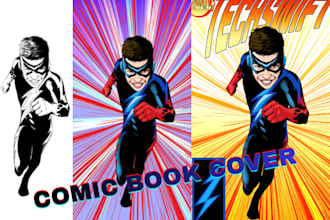 create comic book cover, comic cover, graphic novel cover, manga cover