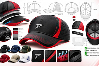 create cap tech pack, hat tech pack, beanie, headwear with mockup for production