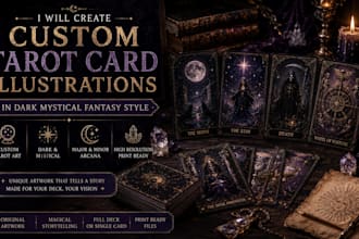 draw custom tarot card illustrations in dark mystical fantasy style