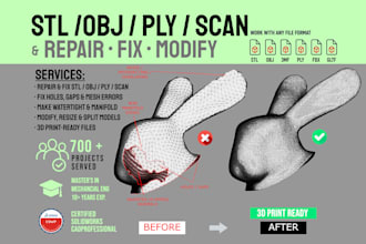 fix, repair, edit and modify stl, obj, scan files for 3d printing