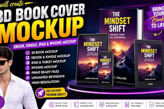3d book cover mockup, ebook, kindle, ipad, iphone promo mockup