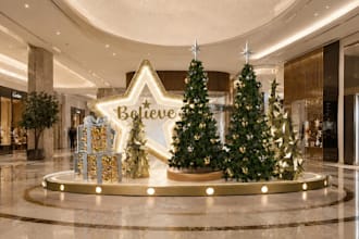 render 3d retail christmas display,holiday kiosk,mall activation booth,cgi stage