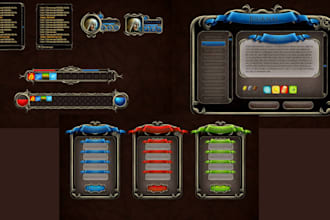 design custom 2d game UI, hud, icons, skills and fantasy gui