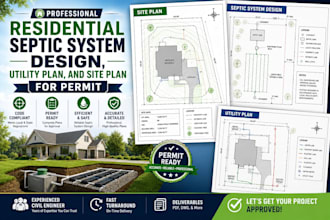residential septic system design, utility plan, and site plan for permit