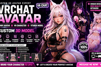 create custom vrchat avatar, furry avatar, vtuber, vr characater 3d model