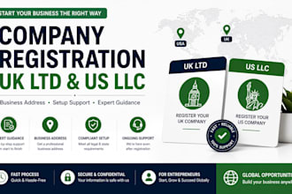 help register your ukltd or US llc with business address and setup support