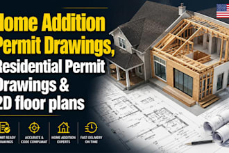 create home addition permit drawings, residential permit drawing and 2d autocad