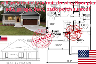 architect city permit drawing floor plan, adu, garage, deck, patio porch sunroo