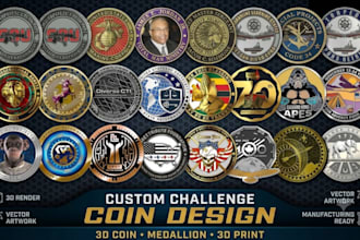 design custom challenge coin medallion coin render 3d coin artwork 3d print