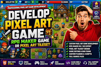 develop pixel art game, rpg maker game or pixel art tileset
