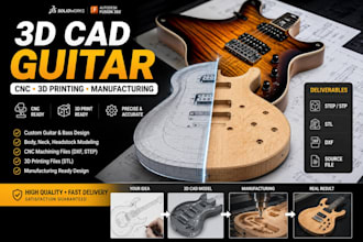 create 3d cad guitar model for cnc, 3d printing and manufacturing