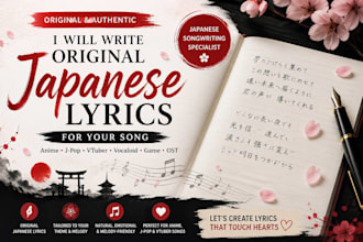 write original japanese lyrics for anime, jpop and vtuber songs