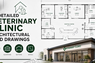 create detailed veterinary clinic architectural cad drawings