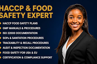 create haccp, gmp, iso 22000 food safety plans and compliance documents for USA