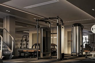 render 3d fitness center layout plan, gym interior, commercial gym visual,cardio