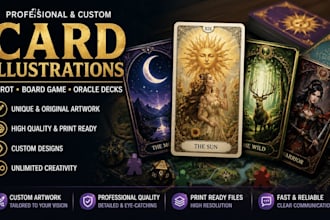design illustrations and graphic for cards, tarot, board game, oracle decks