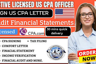 30 minutes us cpa audit financials, sign cpa letter, financial statement pnl