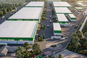 build 3d warehouse,industrial park,logistics center,factory site plan,cgi render