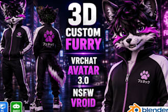 do vrchat furry model, 3d warudo vtuber with avatar accessories, companion
