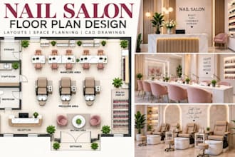 design nail salon floor plans, beauty studio layouts, manicure cad drawings