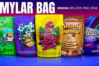 design mylar bag, weed pouch, box, jar, and german cbd product label