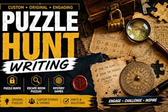 write engaging puzzle hunts, escape room puzzles and mystery games