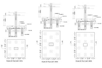 create concrete reinforcement,structural drawing, civic plan,foundation pile cap