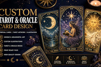 design custom tarot cards, oracle deck, spiritual card and tarot illustration