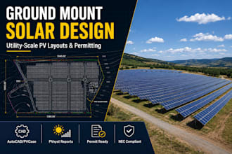design ground mount solar, utility scale pv layouts, solar farm plans for permit