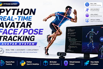 develop python real time ai 3d avatar, face pose tracking webcam virtual system