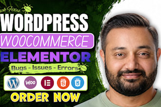 quick fix wordpress CSS, HTML errors woocommerce issues PHP, elementor bugs fix