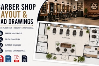 design barber shop layout, salon floor plan autocad drawings