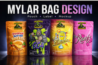 design luxury weed pouch, cannabis label, mylar bag, cbd die cut and 3d mockup