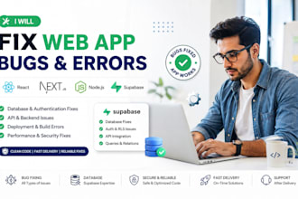 fix react nextjs nodejs supabase web app bugs database and deployment