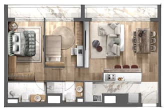 create a colored 2d floor plan with furniture for presentation