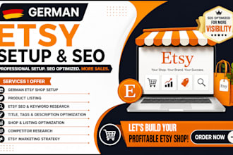 do german etsy setup, etsy listing, german etsy SEO, and store optimization
