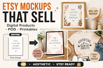 design high converting aesthetic etsy mockups for pod and digital products