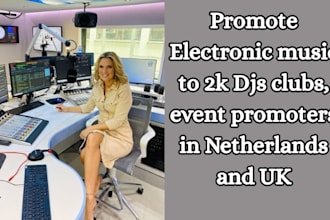 promote electronic music to 2k djs clubs, event promoters in netherlands and UK