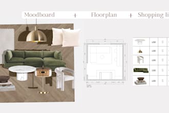 create moodboard, floorplan and shopping list for your space