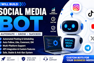do custom social media bot, instagram bot, tiktok bot twitter x bot, youtube bot