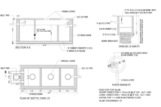 create septic tank drawing,sanitary structural plan, wastewater system blueprint