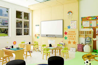 render3d preschool classroom,learning space,daycare design,kindergarten interior